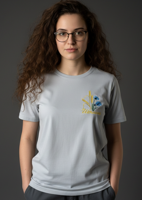 Жіноча сіренька вишита футболка вишиванка з Українським квітковим орнаментом Київ - фото 1