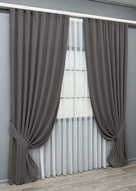 Комплект готових штор VR-Textil Мікровелюр Petek № 1484ш Сірий 100х290 см 2 шт (31-771) Київ - фото 11