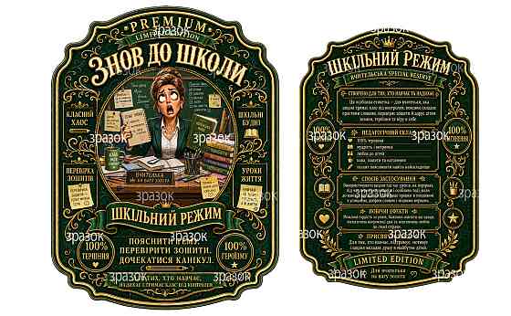 Комплект этикеток на бутылку «Школьный режим» — прикольный подарок учительнице с юмором Одесса