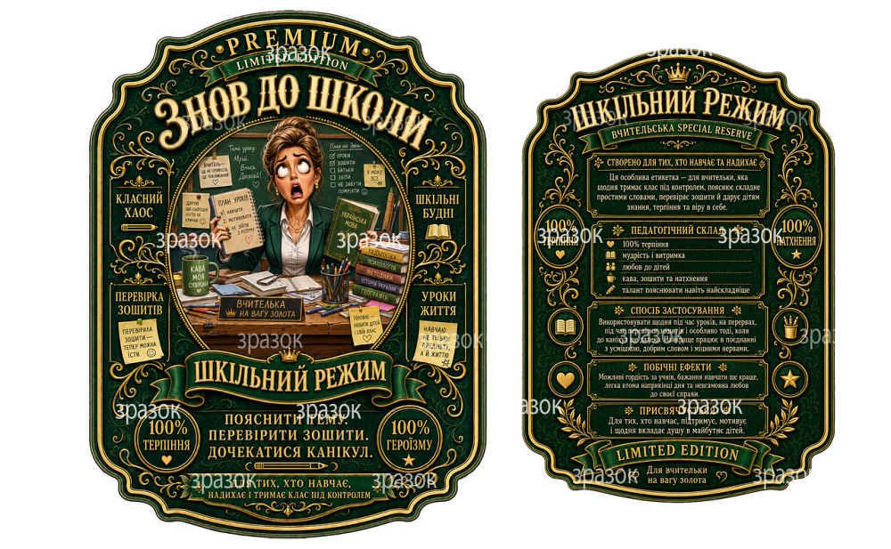 Комплект этикеток на бутылку «Школьный режим» — прикольный подарок учительнице с юмором Одесса - изображение 1