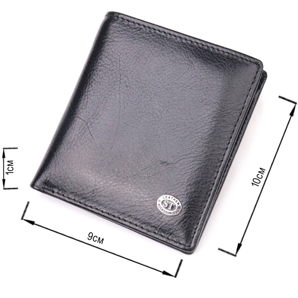 Компактний гаманець для грошей із натуральної гладкої шкіри Чорний (ST Leather) Київ - фото 7