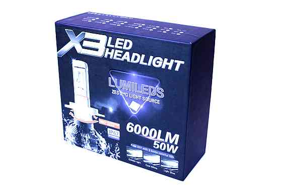 Комплект світлодіодних ламп AllLight X3 H4 50W 6000K 6000lm з радіатором та світлофільтрами (3000K/8000K) 12-24V Харків