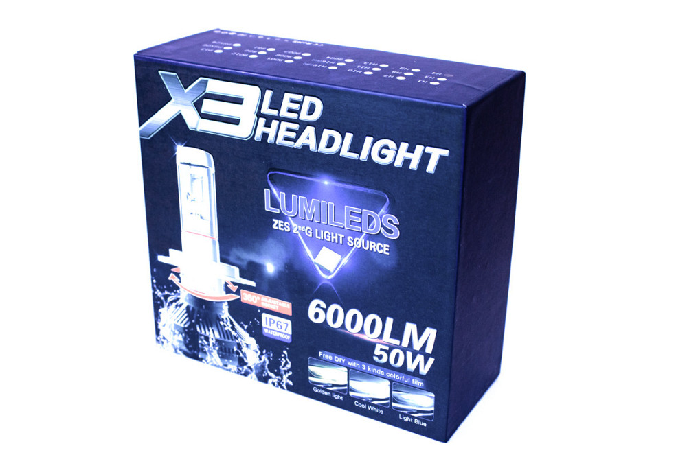 Комплект світлодіодних ламп AllLight X3 H4 50W 6000K 6000lm з радіатором та світлофільтрами (3000K/8000K) 12-24V Харків - фото 3