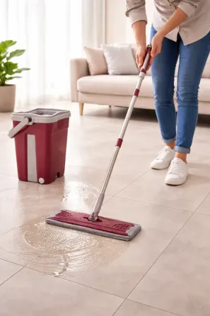 Швабра с ведром 11л с автоматическим отжимом + 2 насадки / Комплект для уборки швабра лентяйка и ведро Бордо Коломыя