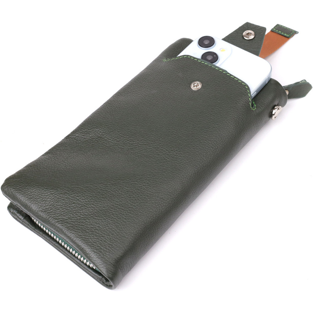 Стильный кошелек-клатч для женщин с отделением под телефон ST Leather 23103 Зеленый Киев - изображение 7