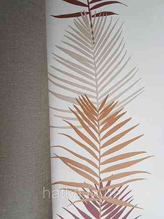 Шпалери вінілові Lutece Bensimon листя папороті бордові бежеві коричневі на світло-бежевому Київ