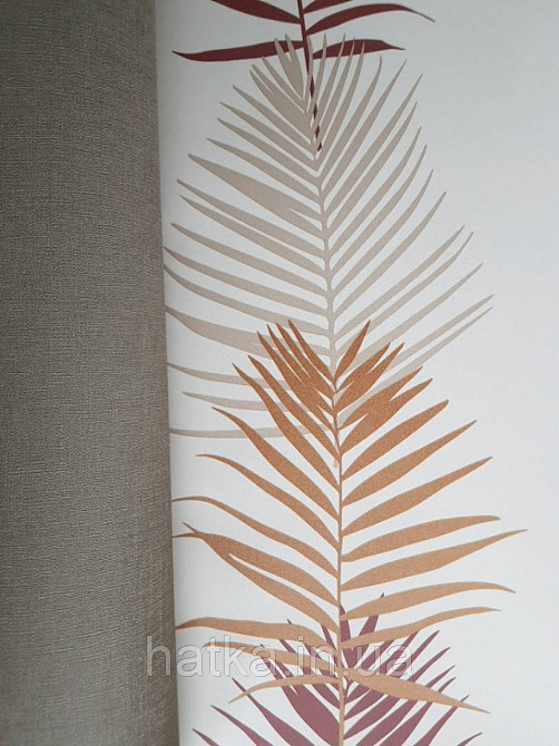 Шпалери вінілові Lutece Bensimon листя папороті бордові бежеві коричневі на світло-бежевому Київ - фото 3