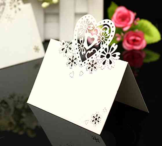 Рассадочные карточки для гостей с сердечком 10 штук 9 на 9 см белый Киев