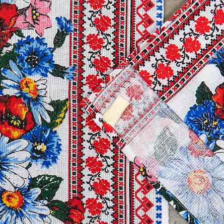 Рушник вафельний з принтом вишивки та квітами GM Textile 35х61см 180г/м2 (Різнокольоровий) Суми