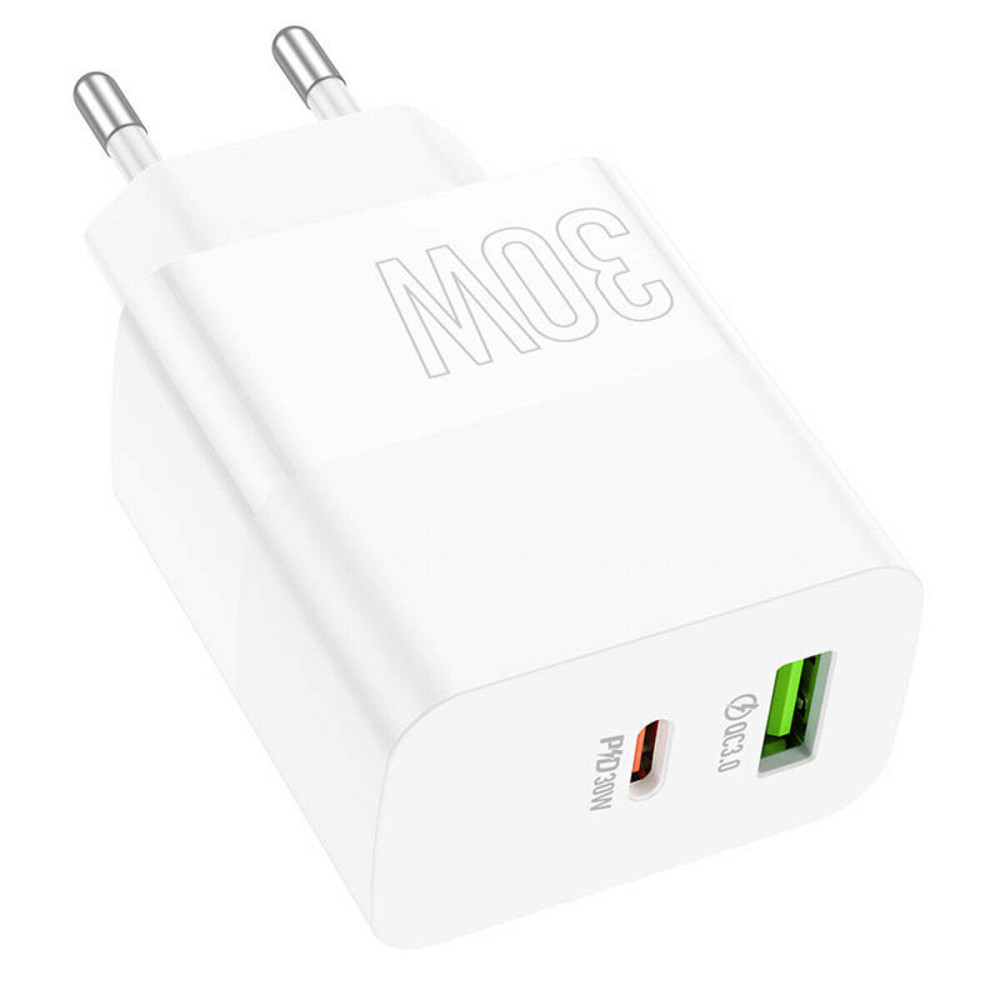 Мережевий зарядний пристрій BOROFONE BA75A Powerful dual port PD30W+QC3.0 charger White Київ - фото 1