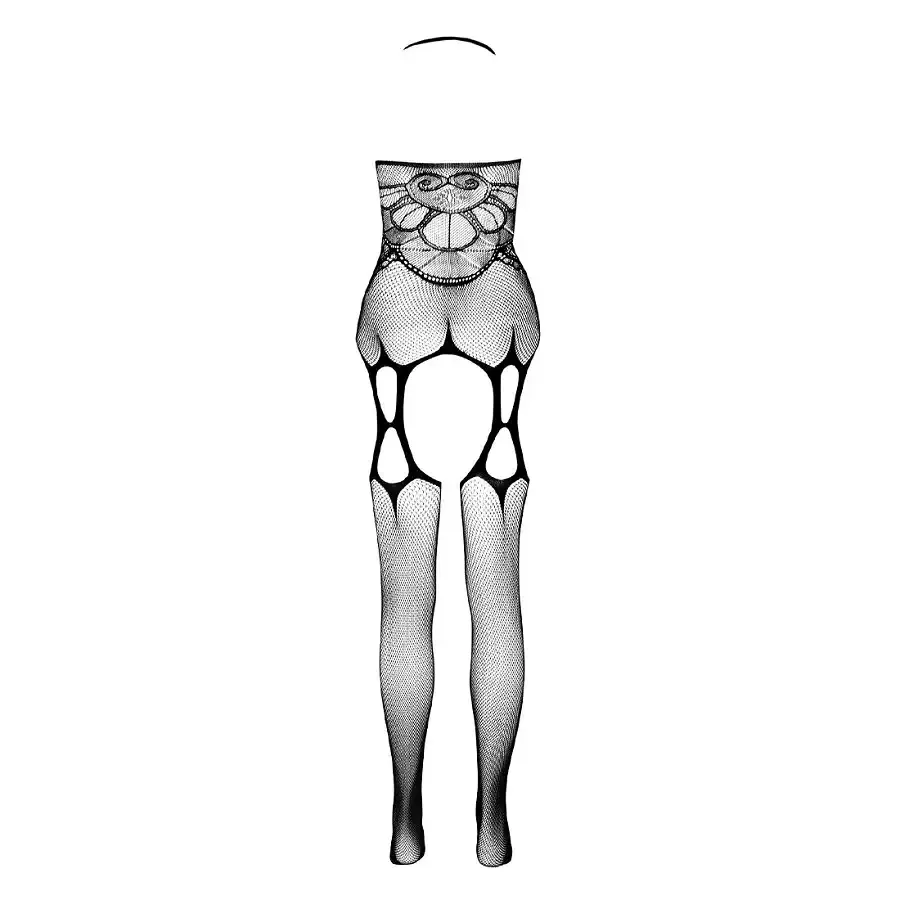 Бодістокінг Passion ECO BS002 black, з доступом, імітація підв’язок, абстрактний малюнок Львів - фото 4