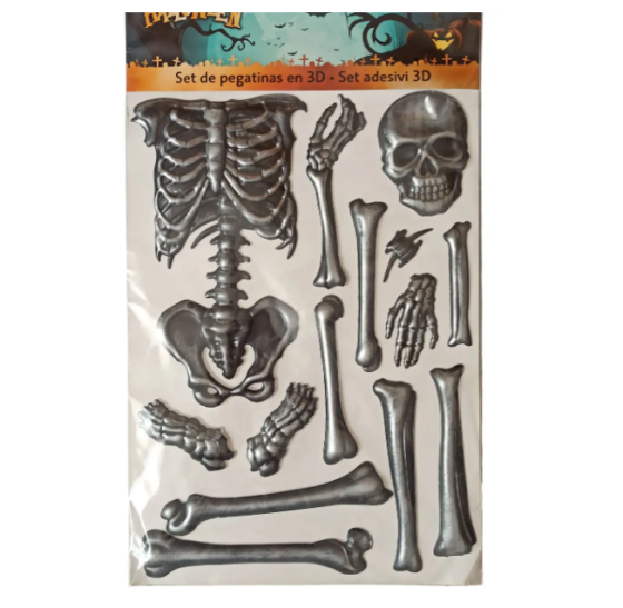 Наклейка для Хэллоуина 3D Скелет 50 на 30 см серебристый Киев