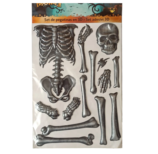 Наклейка для Хэллоуина 3D Скелет 50 на 30 см серебристый Киев - изображение 1