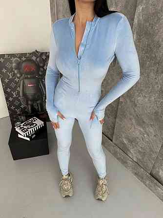 Стильный женский комбинезон с длинным рукавом королевский велюр Голубой, 42/44 Одесса