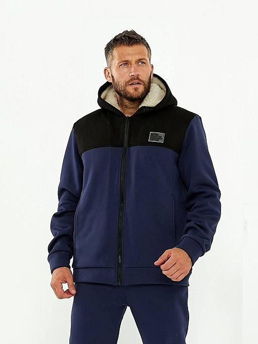 Чоловічий теплий зимовий спортивний костюм на хутрі Синьо-чорний 56/58 Харків - фото 4