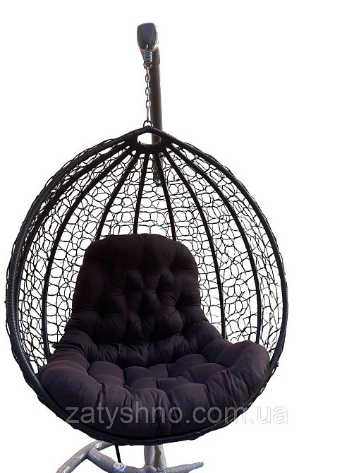 Чорний Кокон з подушкою плетений із ротанга Київ - фото 4