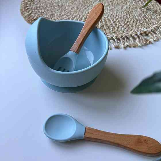 Набор детской силиконовой посуды для первого прикорма 9 предметов на присосках Голубой пакунок малюка Киев