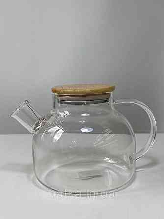 Чайник заварювальний Olens "Вестерос" 600 мл скляний із бамбуковою кришкою для дому та ресторану Київ