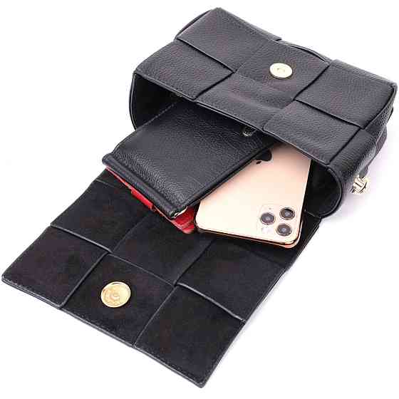 Классическая вечерняя сумка для женщин с переплетами из натуральной кожи Vintage 22313 Черная Киев