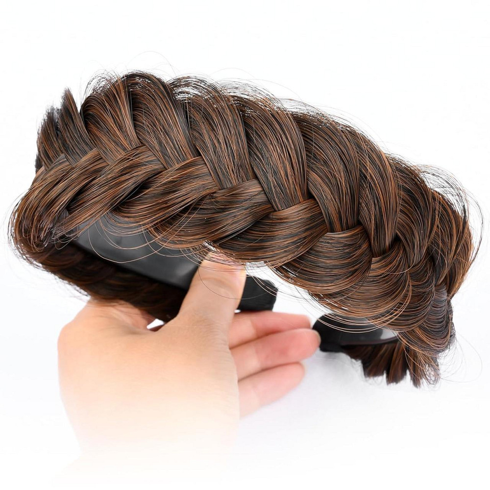 Плетена пов'язка Gledola Wide Messy Braided Headband Auburn синтетична руде волосся еластична з зубцями коса для жінок і дівчат Київ - фото 6