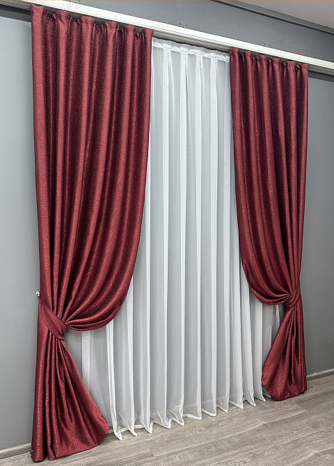 Комплект готових штор VR-Textil Софт "Люкс" № 753ш Бордовий 150х280 см 2шт (30-534) Київ - фото 3