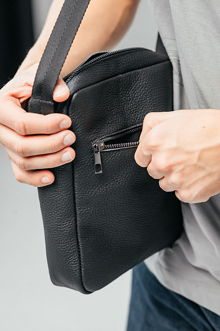 Чоловіча каркасна барсетка, чорна сумка через плече з натуральної шкіри, класичний месендджерMasterSem Київ - фото 5
