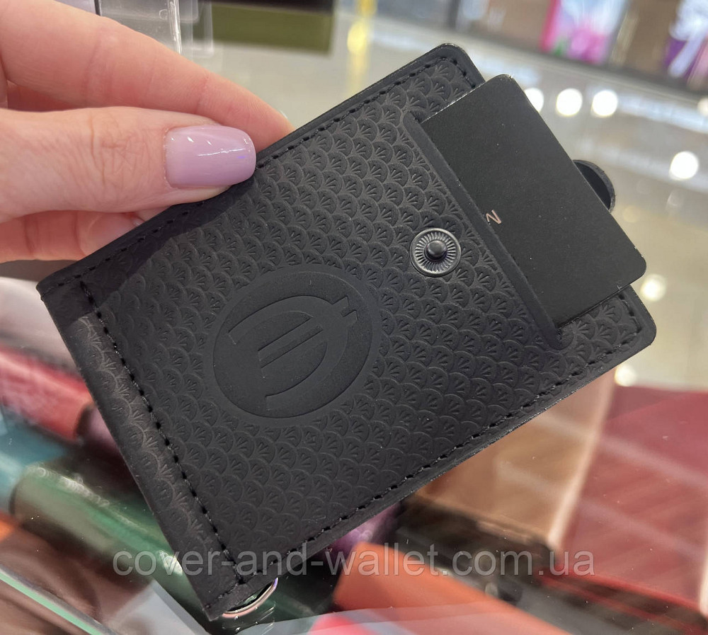 Затискач для грошей на кнопці із вінтажної шкіри чорного кольору Puos Київ - фото 17