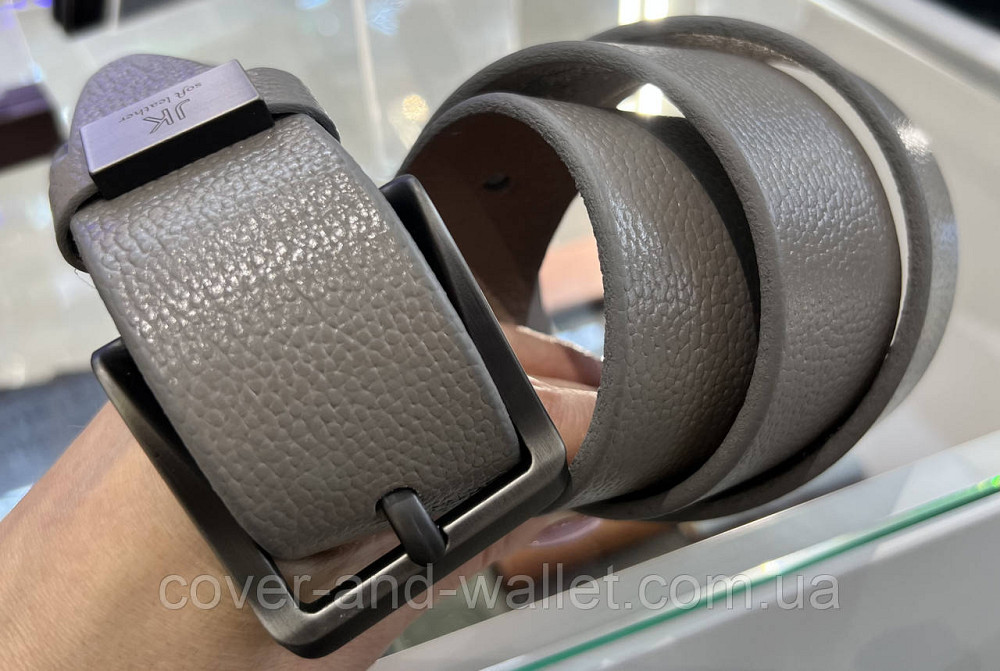 Чоловічий ремінь з сірої шкіри із оригінальною пряжкою 40 мм PS Leather Київ - фото 2