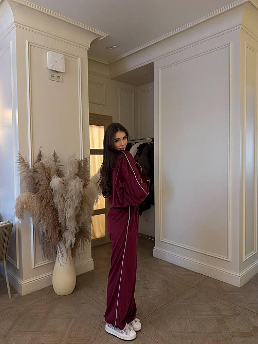 Женский велюровый костюм двойка кофта и штаны Бордовый, 48/52 Одесса - изображение 8