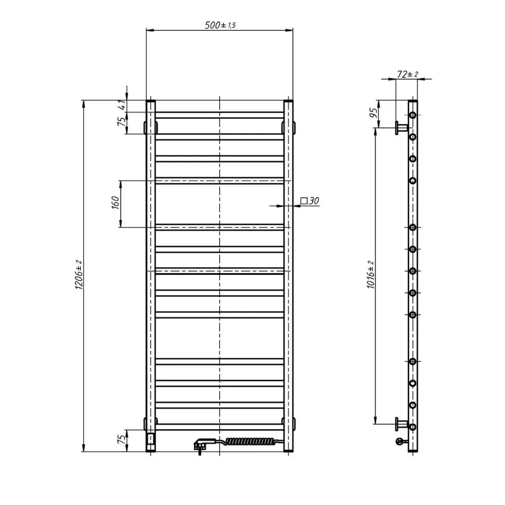 Рушникосушка електрична Navin Класик Квадро 500х1200 Sensor права, біла Київ - фото 6