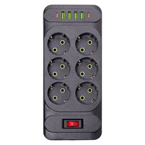 Yiwu Мережевий фільтр подовжувач 3 м на 6 розеток 4 USB 2 Type-C та кнопкою вимкнення HP-5-15 Коломия
