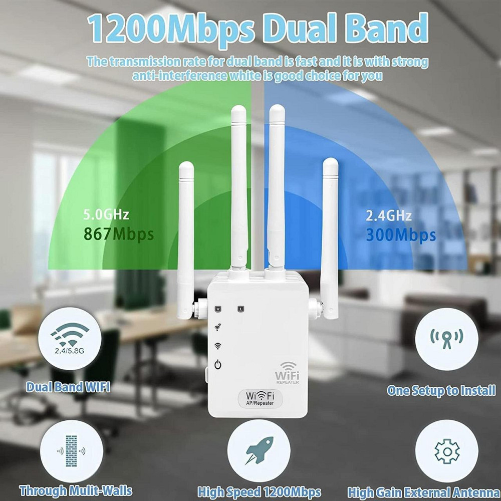 Репитер Wi‑Fi 1200Mbit/s White-4TWF Dual Band 2.4/5GHz WPS 4 антенны усилитель сигнала репитер для дома Киев - изображение 4