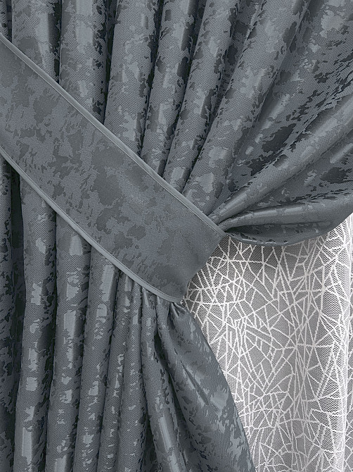 Комплект штор VR-Textil Льон Мармур 150х270 2шт і Тюль 500х270 1262ш-1672т Графітовий з білим 71-165/4 Київ - фото 4