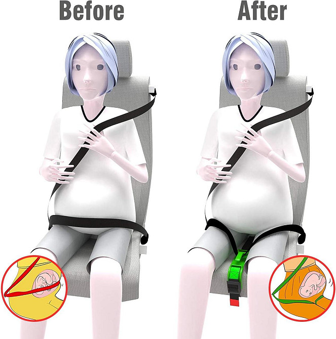 Ремінь безпеки для вагітних регулятор положення ременя авто комфортний адаптер захист животика зелений Київ - фото 2