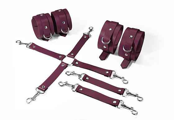 Набір для БДСМ 3 в 1 Feral Feelings BDSM Kit 3 Burgundy, burgundy, наручники, поножі, хрестовина Sex Aura Київ