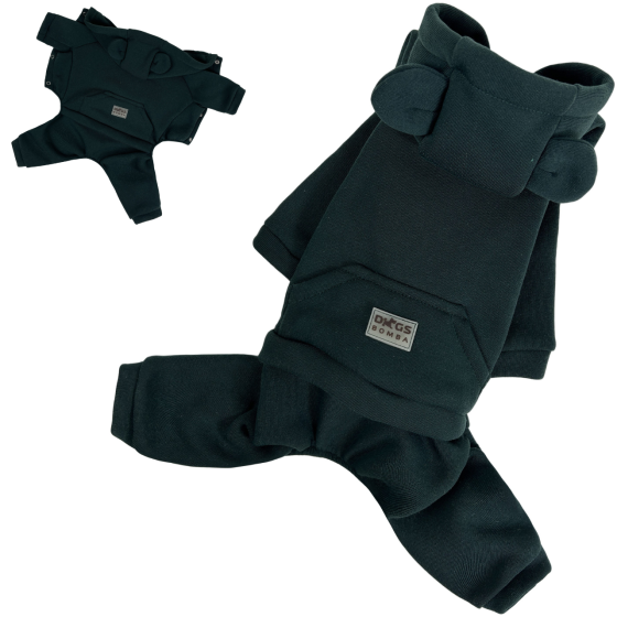 Костюм для собак на флісі Dogs Bomba на весну/осінь трьохнитка з начосом з вушками на капюшоні та кишенею Смарагд Одеса