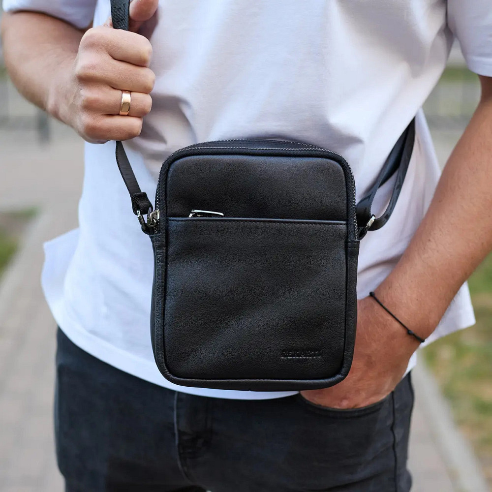 Мужская черная кожаная сумка-мессенджер Кожаный мужской мессенджер черный Tiding Bag Київ - фото 7