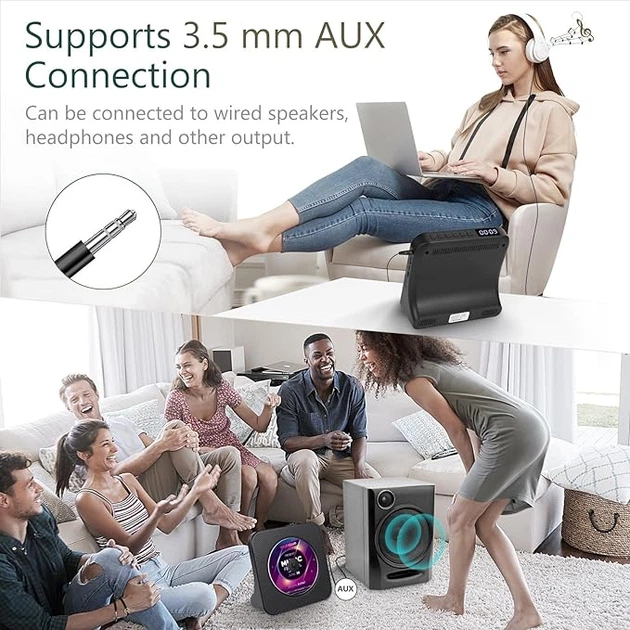 Портативний CD-плеєр Bluetooth 5.0 Hi-Fi — Настільний програвач з FM-радіо, USB та таймером сну, Чорний матовий Київ - фото 4