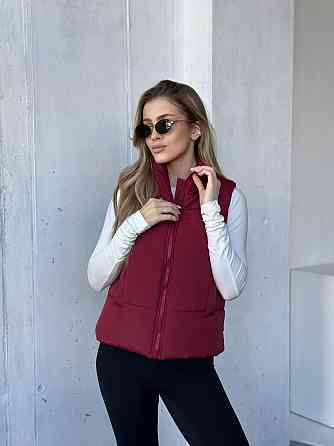 Жіноча тепла жилетка на блискавці плащівка емі на силіконі Бургунді, 42/44 Одеса