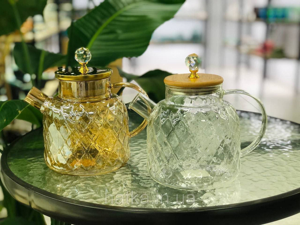 Чайник заварювальний Olens "Ромбус" 1500 мл скляний із бамбуковою кришкою для дому та ресторану Київ - фото 5