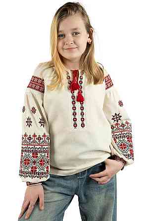 Вишиванка для дівчаток, довгий рукав натуральна лляна р.140 топ Київ