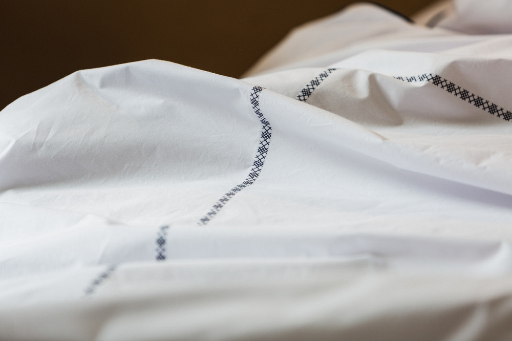 Ecotton Комплект постільної білизни Полуторний з вишивкою та кантом український хрестик Dark Bl Коломия - фото 7