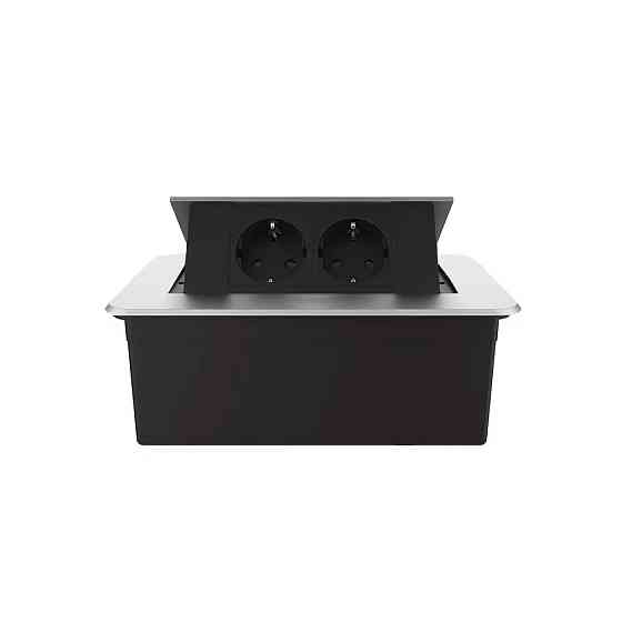 Меблева розетка подвійна LIVOLO срібна, вбудована у стільницю, для кухні/офісу/конференц-залу, висувна, з заземленням, плавне відкриття, алюміній 155× Коломыя