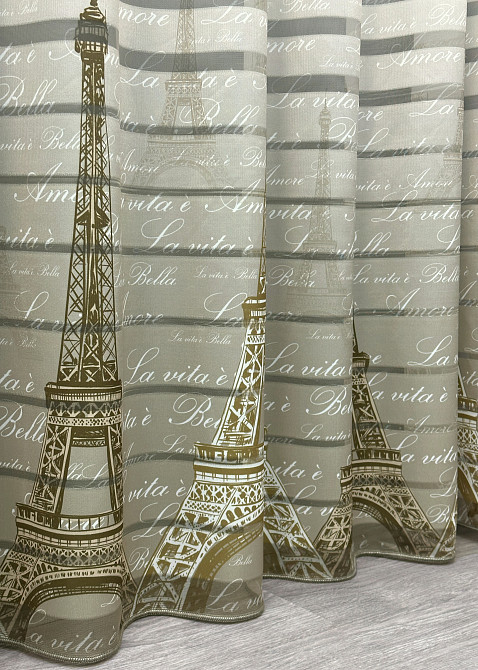 Тюль з принтом "Париж" колір бежевий з білим 1752т Київ - фото 5