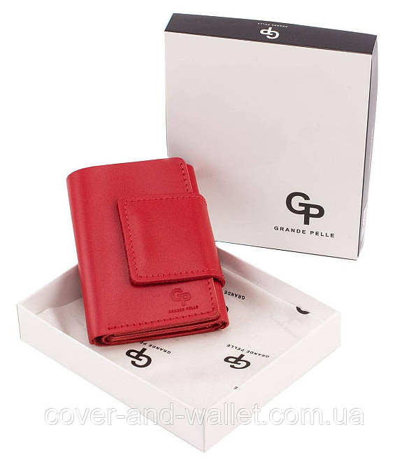 Женский красный кошелек из винтажной кожи маленького размера Grande Pelle Киев - изображение 10