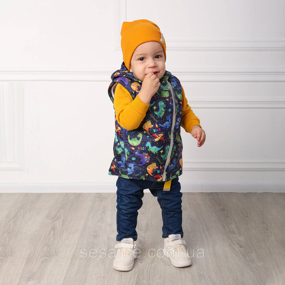 Дитяча куртка-жилетка 2 в 1 демісезонна Динозаврі у космосі Харків - фото 5