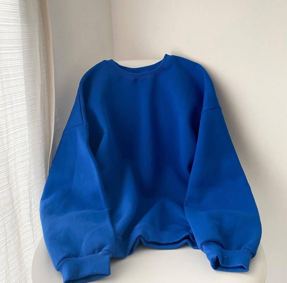 Женский теплый одноцветный свитшот оверсайз трехнитка на флисе Электрик Одесса - изображение 1