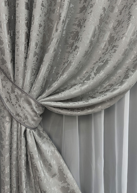 Комплект готовых штор VR-Textil Лен мрамор Pavliani VO № 1714ш серый150х275 см 2 шт (33-0614) Киев - изображение 5