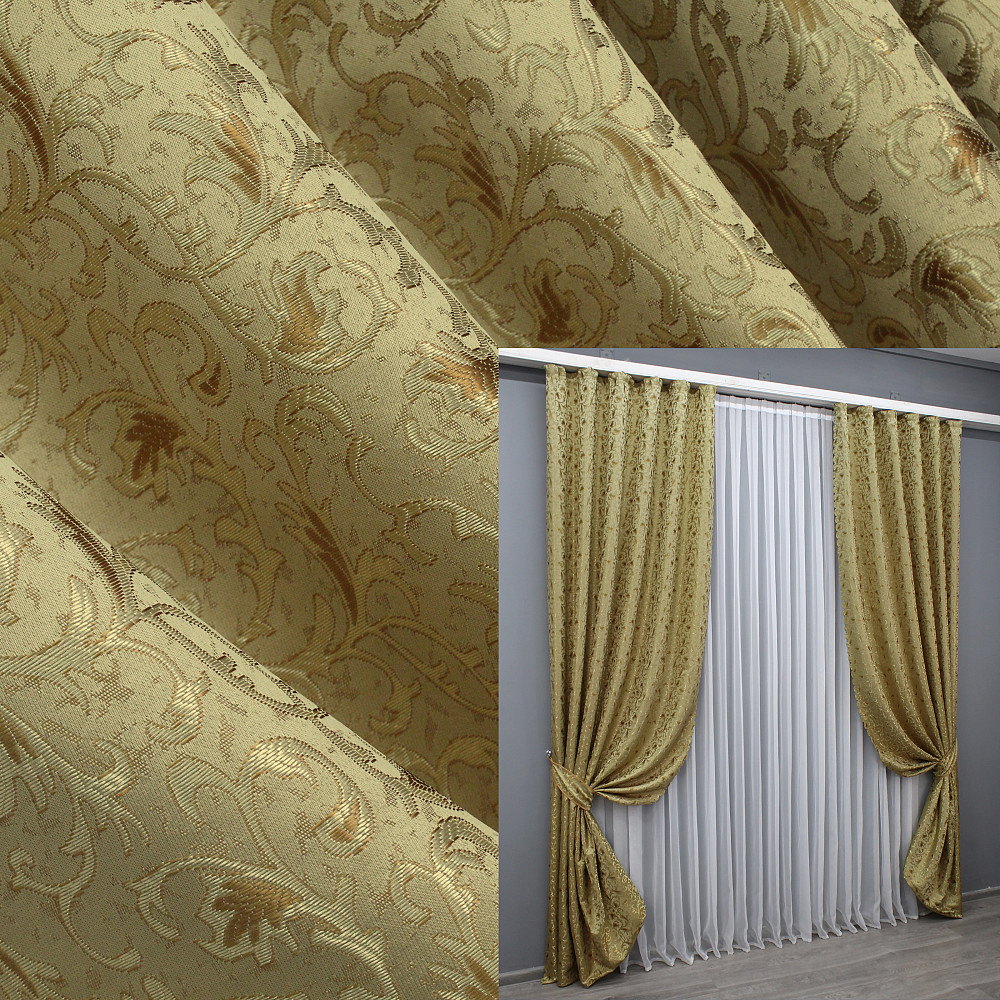 Комплект готовых штор VR-Textil Жаккард № 1588ш Золотистый 140х270 см 2 шт (33-0455) Киев - изображение 1
