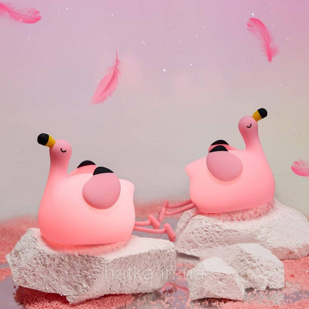 Нічник дитячий силіконовий сенсорний Фламінго VALESO A049 для спальні акумуляторний рожевий Київ - фото 2